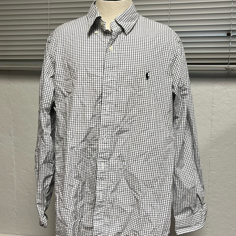 Ralph Lauren black and white checkered collared dress shirt